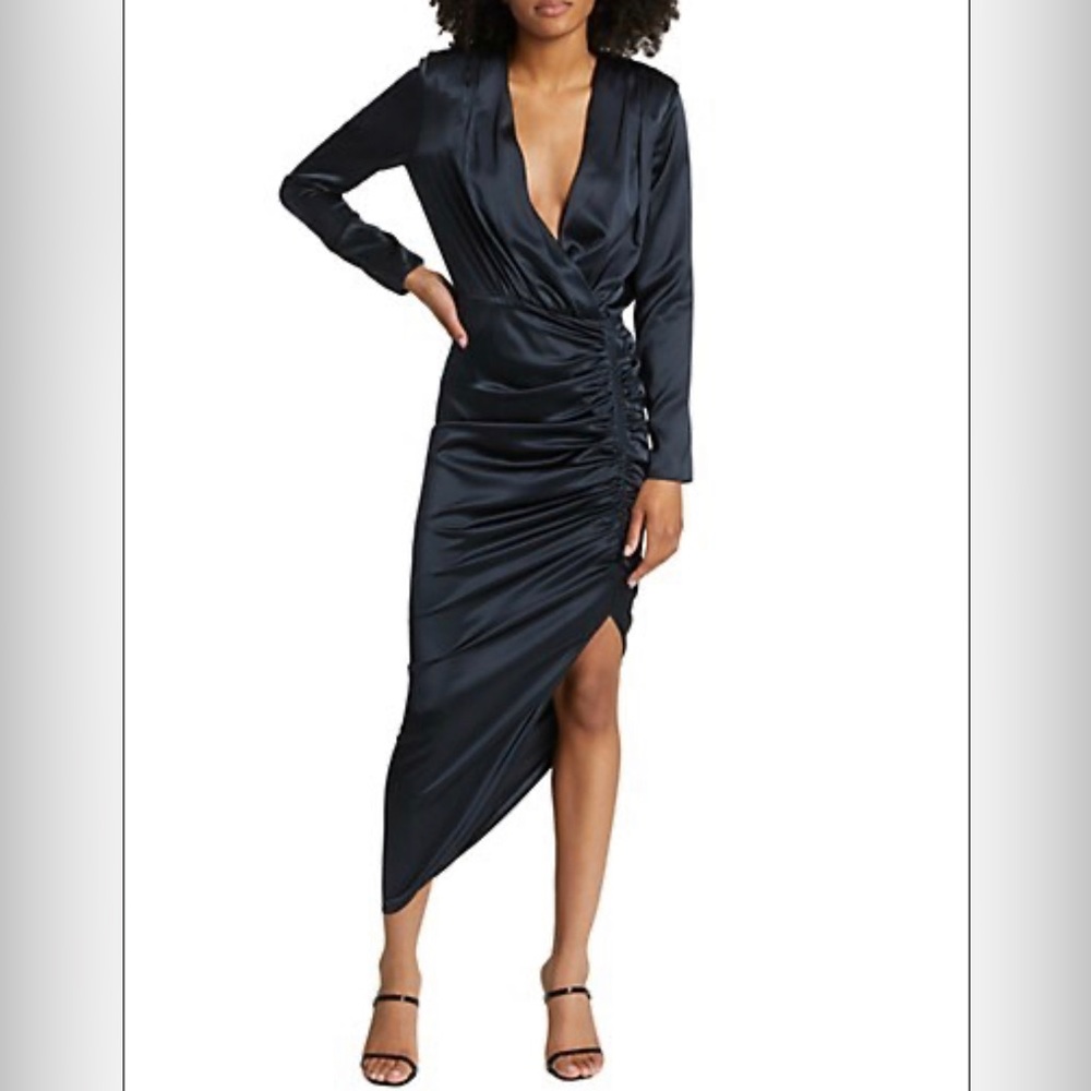 Veronica Beard Cameri Ruched Satin Midi Dress